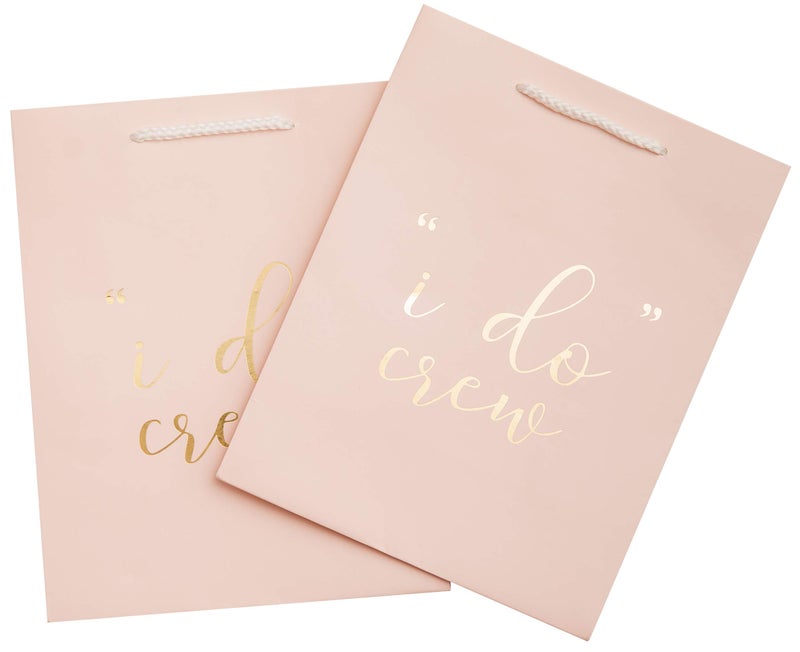 Partay Shenanigans I Do Crew Gift Bags - 12 Pack Baby Pink Bridal Favor Bag 210msg with Gold Foil '"i do" Crew' Print for Bridal Party Bridal Shower Bachelorette Party Hens Party Bridesmaid Gift Bags - 9"x7"x4" - Image 2